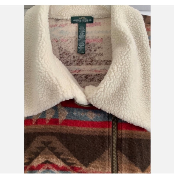 RALPH LAUREN JEANS ZIP UP CROPPED MOTO AZTEC JACKET SIZE US L - Picture 2 of 9